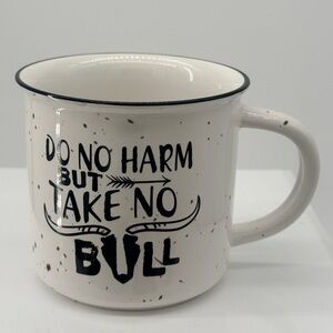 White Speckled Ceramic Mug with Bold Black Typography